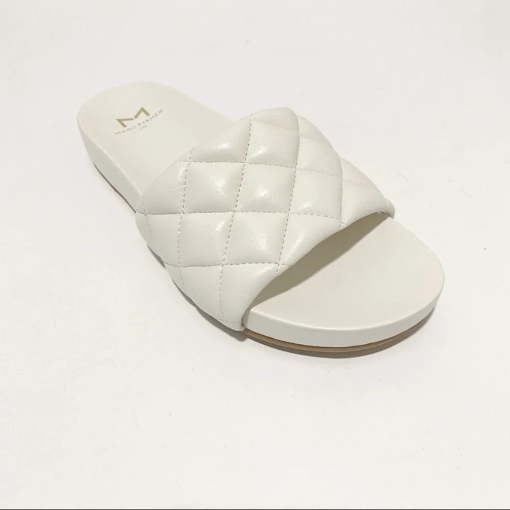 Marc Fisher Ivory Imenal Slip On Leather Sandals NWT